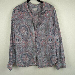 Talbots Paisley Print Button-Down Shirt Women’s Large 100% Cotton